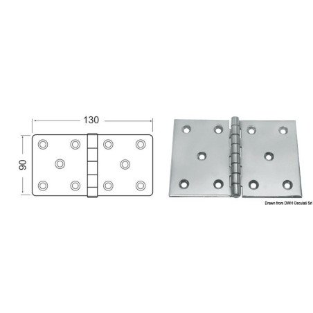 Charnière inox 130x90 mm Osculati - Charnières 2,5 mm - discount-na...