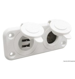 Prise allume-cigares + double USB blanche Osculati - Prise allume-c...