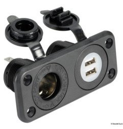 Prise allume-cigares + double USB noire Osculati - Prise allume-cig...