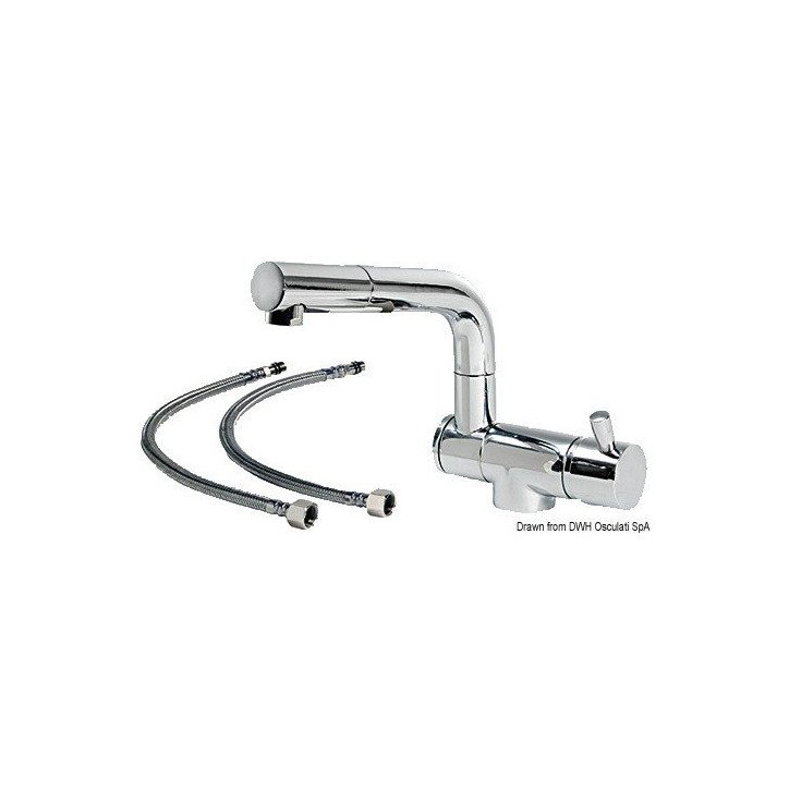 Mélangeur rabattable double articulation eau chaude/froide