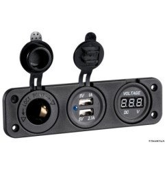 Voltmètre numér. prise double, USB prise encastr. Osculati - Voltmè...
