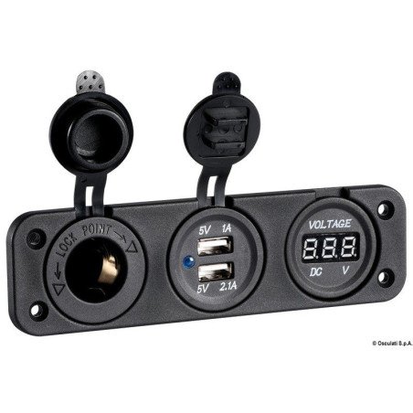 Voltmètre numér. prise double, USB prise encastr. Osculati - Voltmè...