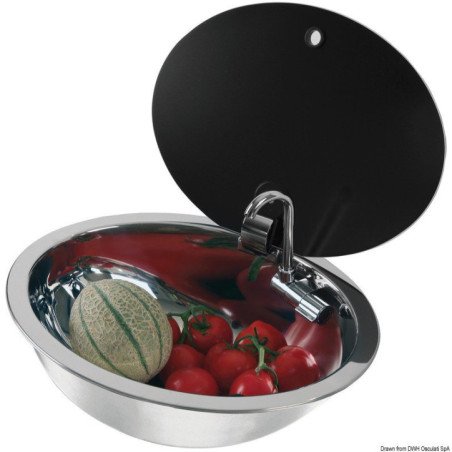 Evier avec couvercle verre fumé 330 mm Can - Évier avec couvercle v...