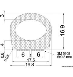 Profilé adhésif en EPDM noir 17,5x16,9 mm