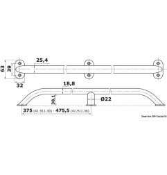 Main-courante ovalisée AISI 316 19x25 mm 750 mm