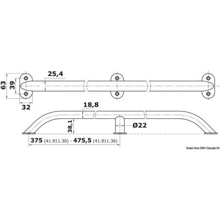 Main-courante ovalisée AISI 316 19x25 mm 750 mm