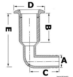 Passe-coque nylon 1"1/2 38mm tête inox embout 90°