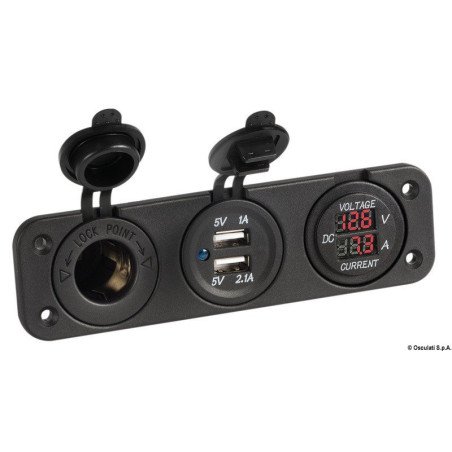 Voltmètre et ampèremètre numérique, prise 12V, USB