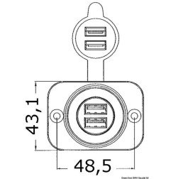 Double prise USB blanche écrou arrière + panneau