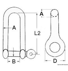 Manille longue AISI 316 8 mm