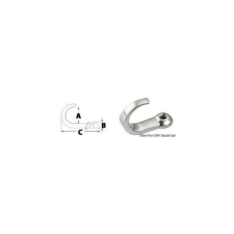 Crochet inox AISI316 15x5,7x35,8 mm Osculati - Crochet - discount-n...