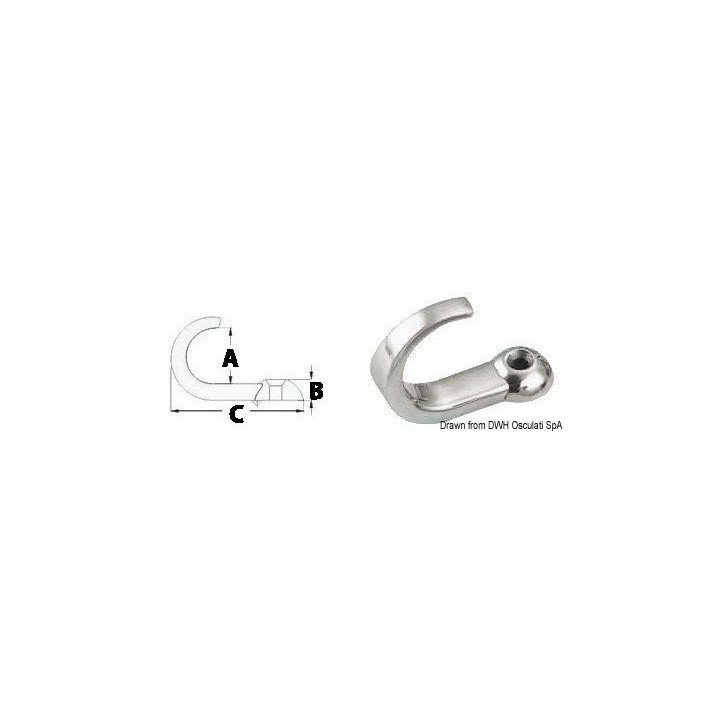 Crochet inox AISI 316 15x5,7x35,8 mm