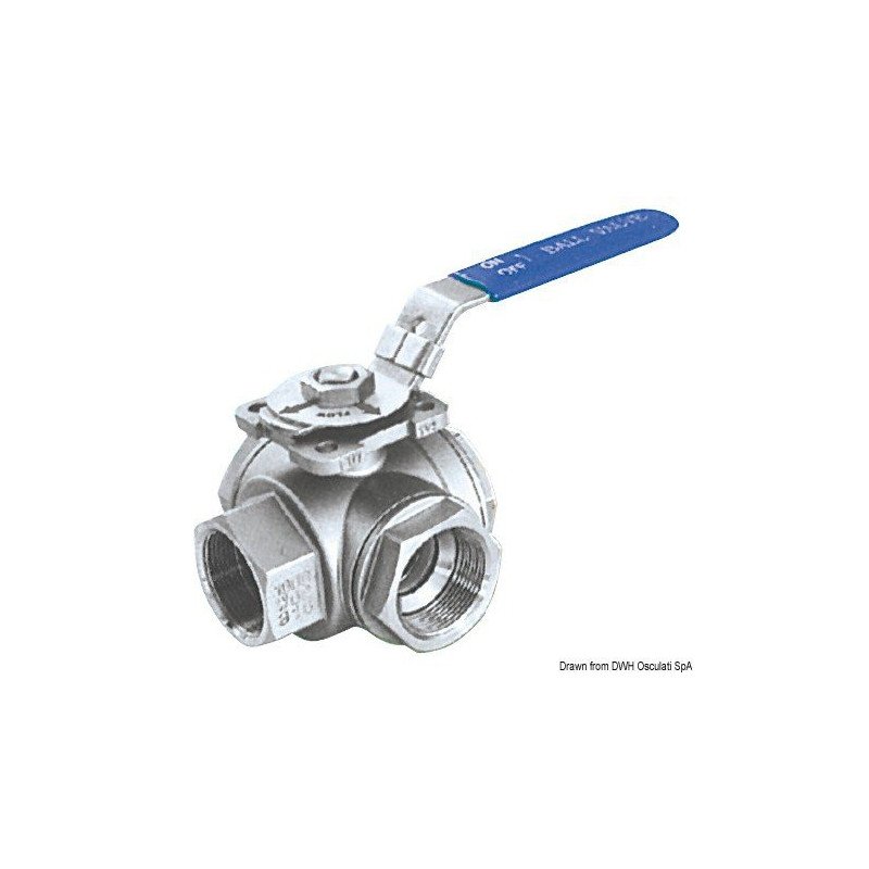 Vanne à bille 3 voies AISI 316 3/8" Osculati - Vannes à bille 3 voi...